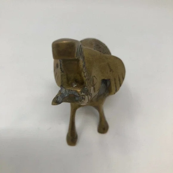 Vintage Small Solid Brass Elephant Raised Trunk Embossed Ornate MCM Figurine - Picture 4 of 11